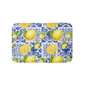 Blue White Lemon Tile Pattern Mediterranean Citrus バスマット (正面)
