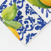 Blue White Lemon Tile Pattern Mediterranean Citrus フリースブランケット (角)