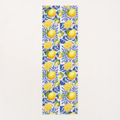 Blue White Lemon Tile Pattern Mediterranean Citrus ヨガマット (正面)