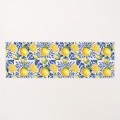 Blue White Lemon Tile Pattern Mediterranean Citrus ヨガマット (正面(横))