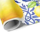Blue White Lemon Tile Pattern Mediterranean Citrus ラッピングペーパー (ロールコーナー)