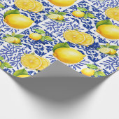 Blue White Lemon Tile Pattern Mediterranean Citrus ラッピングペーパー (角)