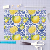 Blue White Lemon Tile Pattern Mediterranean Citrus 薄葉紙 (クラフト)
