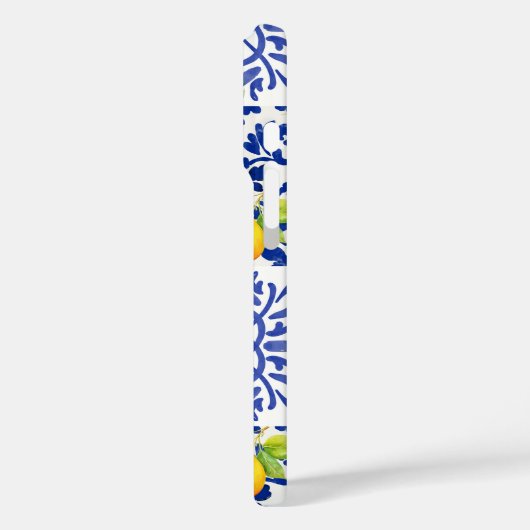 Blue White Lemon Tile Pattern Mediterranean Citrus Case-Mate iPhoneケース (裏面 / 左)