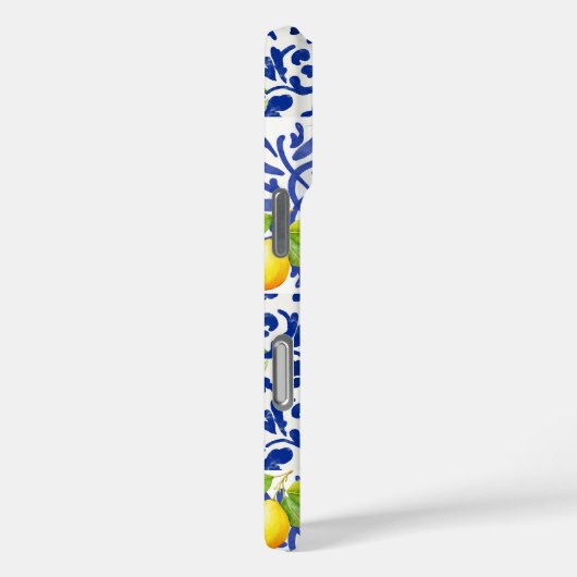 Blue White Lemon Tile Pattern Mediterranean Citrus Case-Mate iPhoneケース (裏面 / 右)