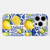 Blue White Lemon Tile Pattern Mediterranean Citrus Case-Mate iPhoneケース (裏面 (横))