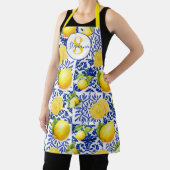 Blue White Lemon Tile Pattern Monogram Name Citrus エプロン (インサイチュ)