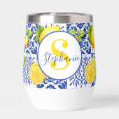 Blue White Lemon Tile Pattern Name Monogram Citrus (背面)