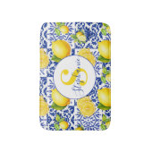 Blue White Lemon Tile Pattern Name Monogram Citrus バスマット (正面縦)