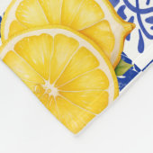 Blue White Lemon Tile Pattern Name Monogram Citrus フリースブランケット (角)