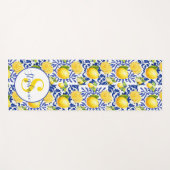Blue White Lemon Tile Pattern Name Monogram Citrus ヨガマット (正面(横))