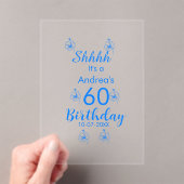 Blue white mauve shhhh 60th birthday floral name アクリル招待状 (インサイチュ (ポータブル))