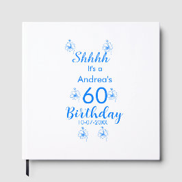 Blue white mauve shhhh 60th birthday floral name ゲストブック