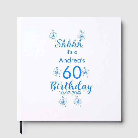 Blue white mauve shhhh 60th birthday floral name ゲストブック (正面)