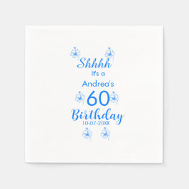 Blue white mauve shhhh 60th birthday floral name スタンダードカクテルナプキン