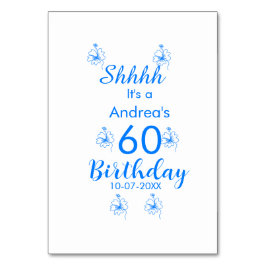 Blue white mauve shhhh 60th birthday floral name テーブルナンバー