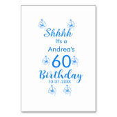 Blue white mauve shhhh 60th birthday floral name テーブルナンバー (裏面)