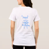 Blue white mauve shhhh 60th birthday floral name トライブレンドＴシャツ (裏面)