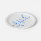 Blue white mauve shhhh 60th birthday floral name ペーパープレート (アングル)