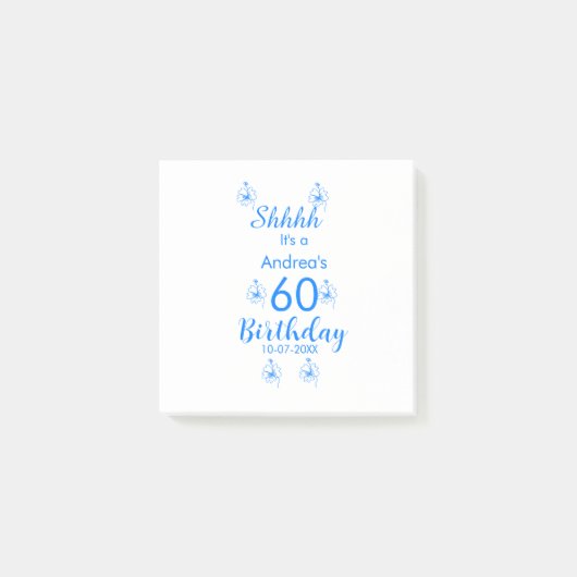 Blue white mauve shhhh 60th birthday floral name ポストイット (正面)