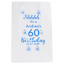 Blue white mauve shhhh 60th birthday floral name ミディアムペーパーバッグ