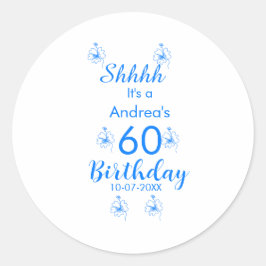 Blue white mauve shhhh 60th birthday floral name ラウンドシール