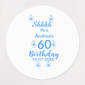 Blue white mauve shhhh 60th birthday floral name ラベル (デザイン2)