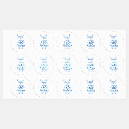 Blue white mauve shhhh 60th birthday floral name ラベル (シート)