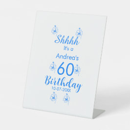 Blue white mauve shhhh 60th birthday floral name 台座サイン