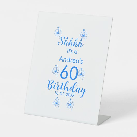 Blue white mauve shhhh 60th birthday floral name 台座サイン (正面)