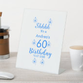 Blue white mauve shhhh 60th birthday floral name 台座サイン (インサイチュ)