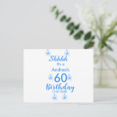 Blue white mauve shhhh 60th birthday floral name 案内ポストカード (スタンド正面)