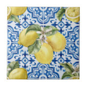 Blue White Mediterranean Lemon Pattern タイル (正面)