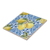 Blue White Mediterranean Lemon Pattern タイル (側面)
