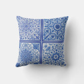 Blue White Mediterranean Tile Botanical Pattern クッション (裏面)