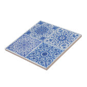 Blue White Mediterranean Tile Botanical Pattern タイル (側面)