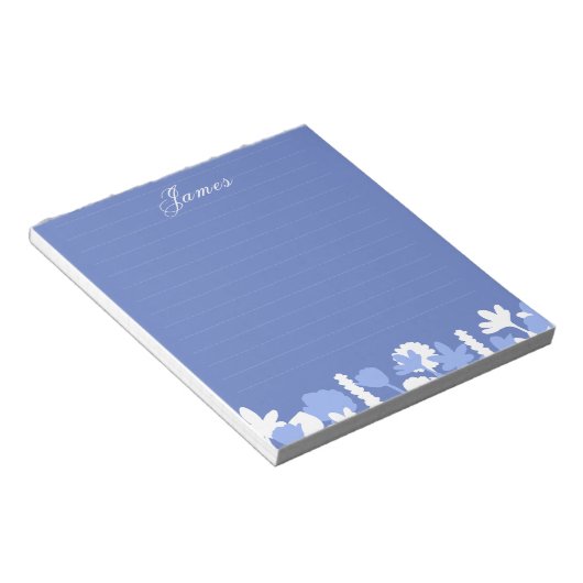 Blue White Minimal Floral Personalized Notepad ノートパッド (アングル)