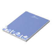 Blue White Minimal Floral Personalized Notepad ノートパッド (回転)