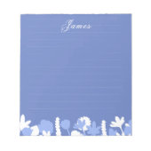 Blue White Minimal Floral Personalized Notepad ノートパッド (正面)