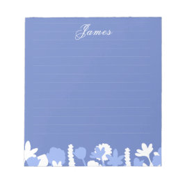 Blue White Minimal Floral Personalized Notepad ノートパッド