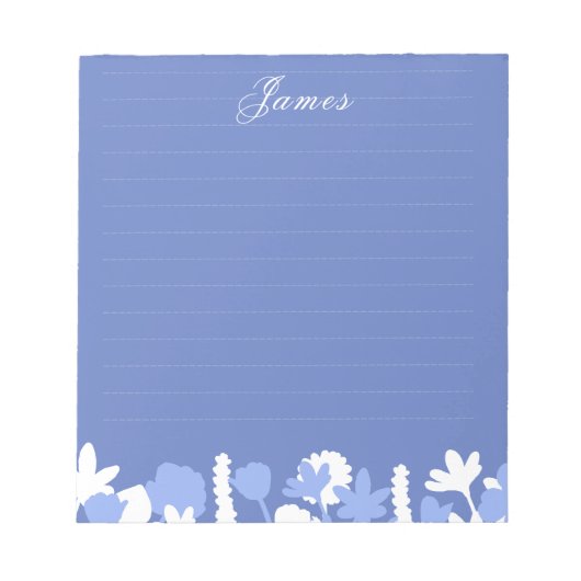 Blue White Minimal Floral Personalized Notepad ノートパッド (正面)