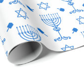 Blue White Minimalist Menorah David Star Hanukkah ラッピングペーパー (ロールコーナー)