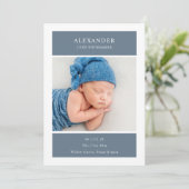 Blue White Minimalist Photo Baby Announcement Card 招待状 (スタンド正面)