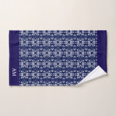 Blue & White Modern Abstract Pattern and Monogram バスタオルセット (ハンドタオル)