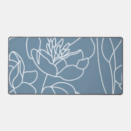 Blue White Modern Wildflower デスクマット