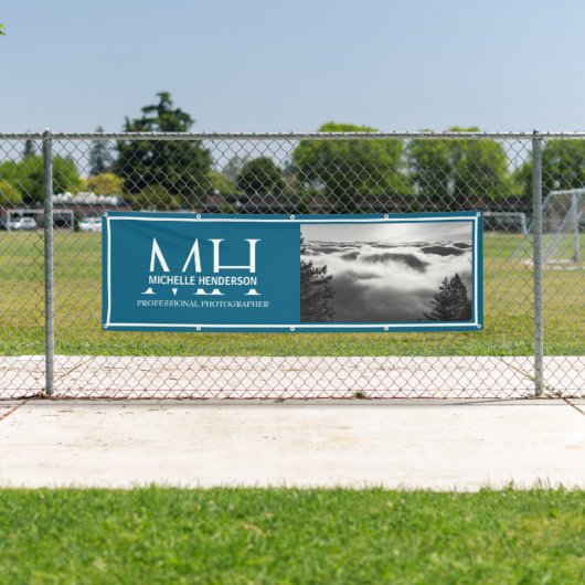 Blue & White Monogrammed Logo 1 Image Promotional 横断幕 (インサイチュ)