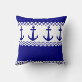 Blue White Nautical Anchor Coastal Stripes クッション (裏面)