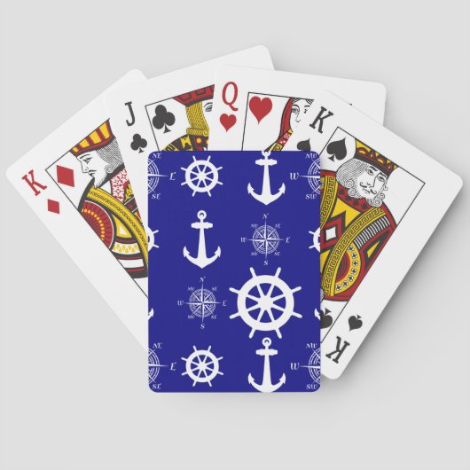 Blue White Nautical Coastal Boating トランプ (裏面)