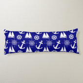 Blue White Nautical Coastal Boating ボディピロー (裏面)