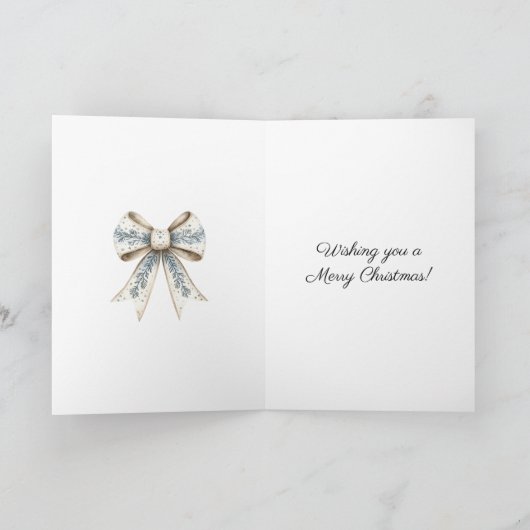 Blue White Nordic Cream Bow Christmas カード (内部)